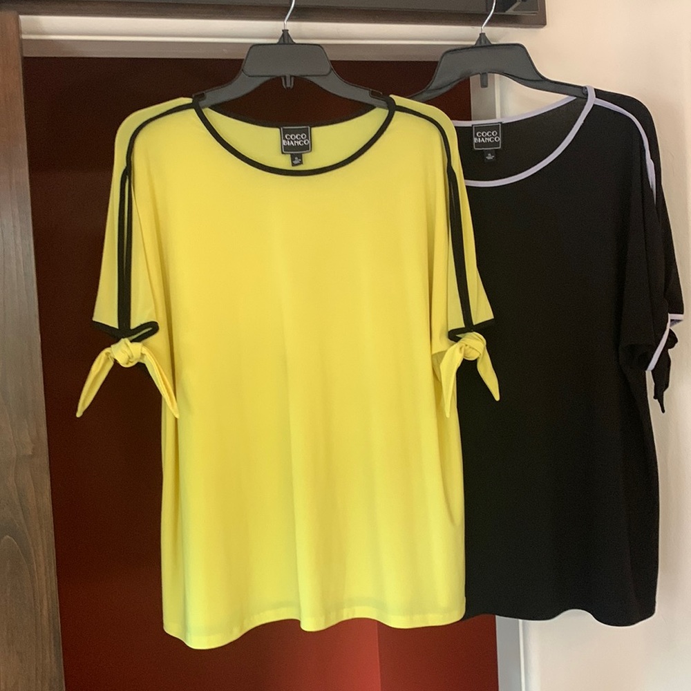 2 Coco Bianco peep shoulder tops